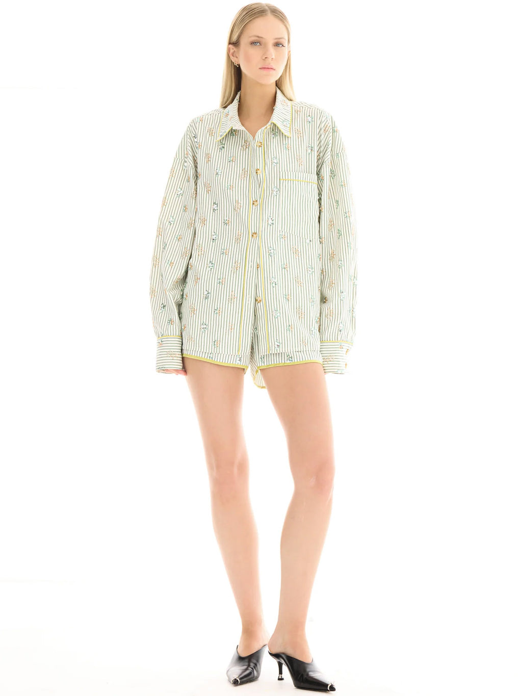 Tales : Embellished Stripe Party Shirt - Green - Collector Store Sydney