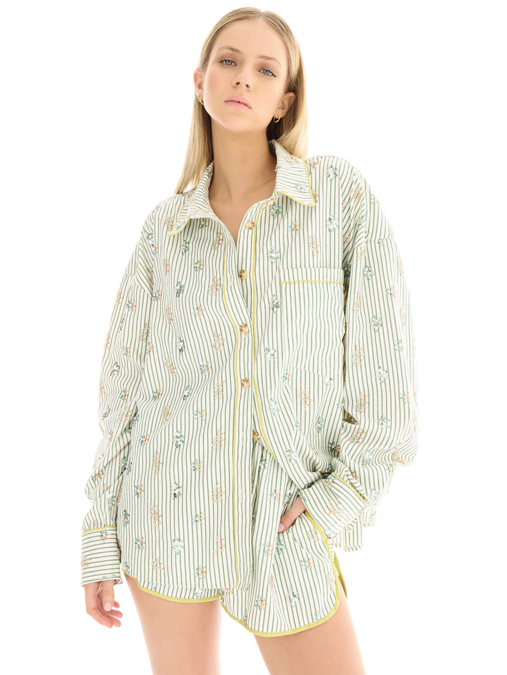 Tales : Embellished Stripe Party Shirt - Green - Collector Store Sydney