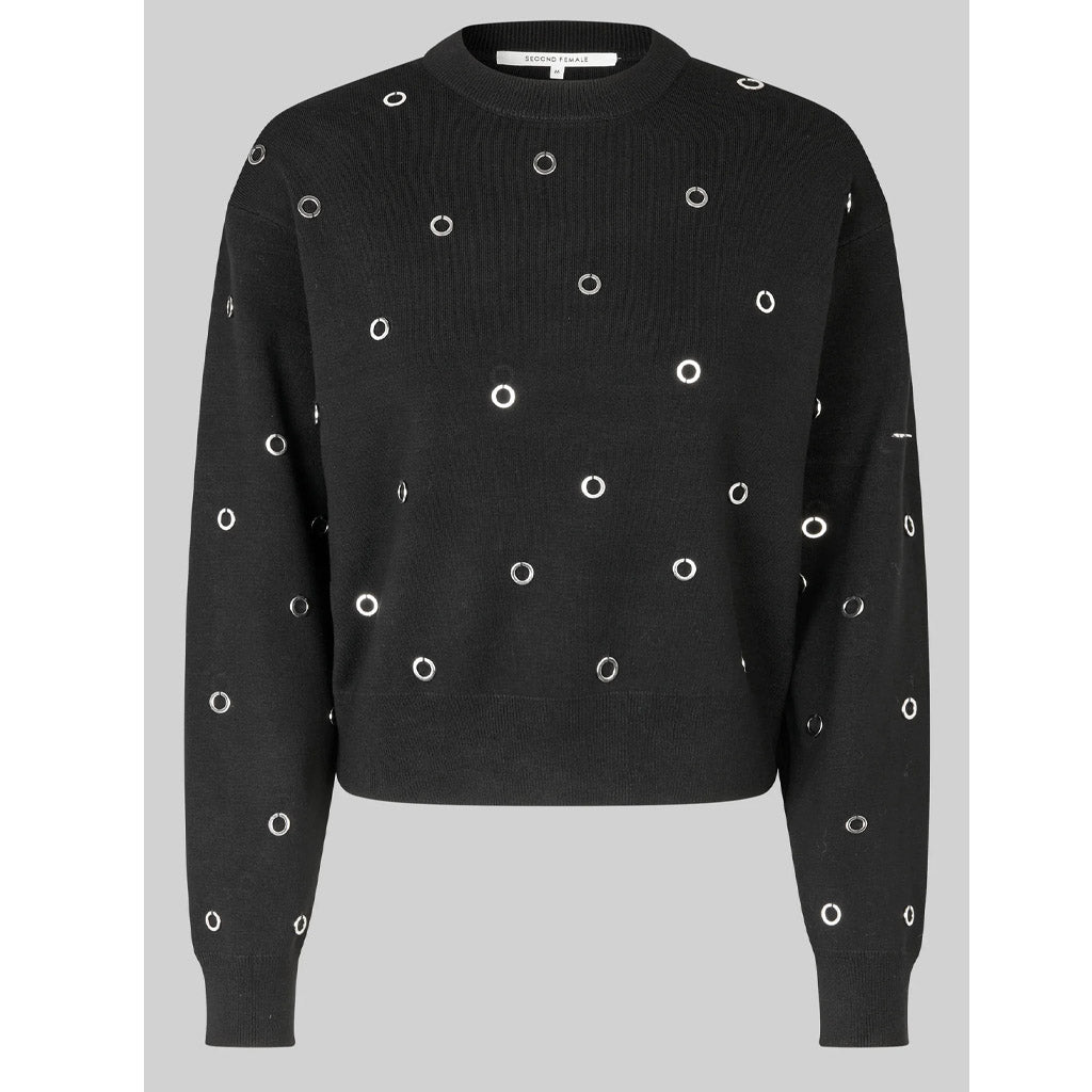 Second Female Stinne Eyelet Knit Black - Collector Store