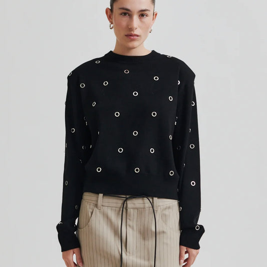 Second Female Stinne Eyelet Knit Black - Collector Store