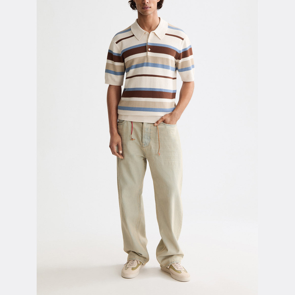 Knitted striped polo - Plaza taupe stripe - Collector Store Sydney