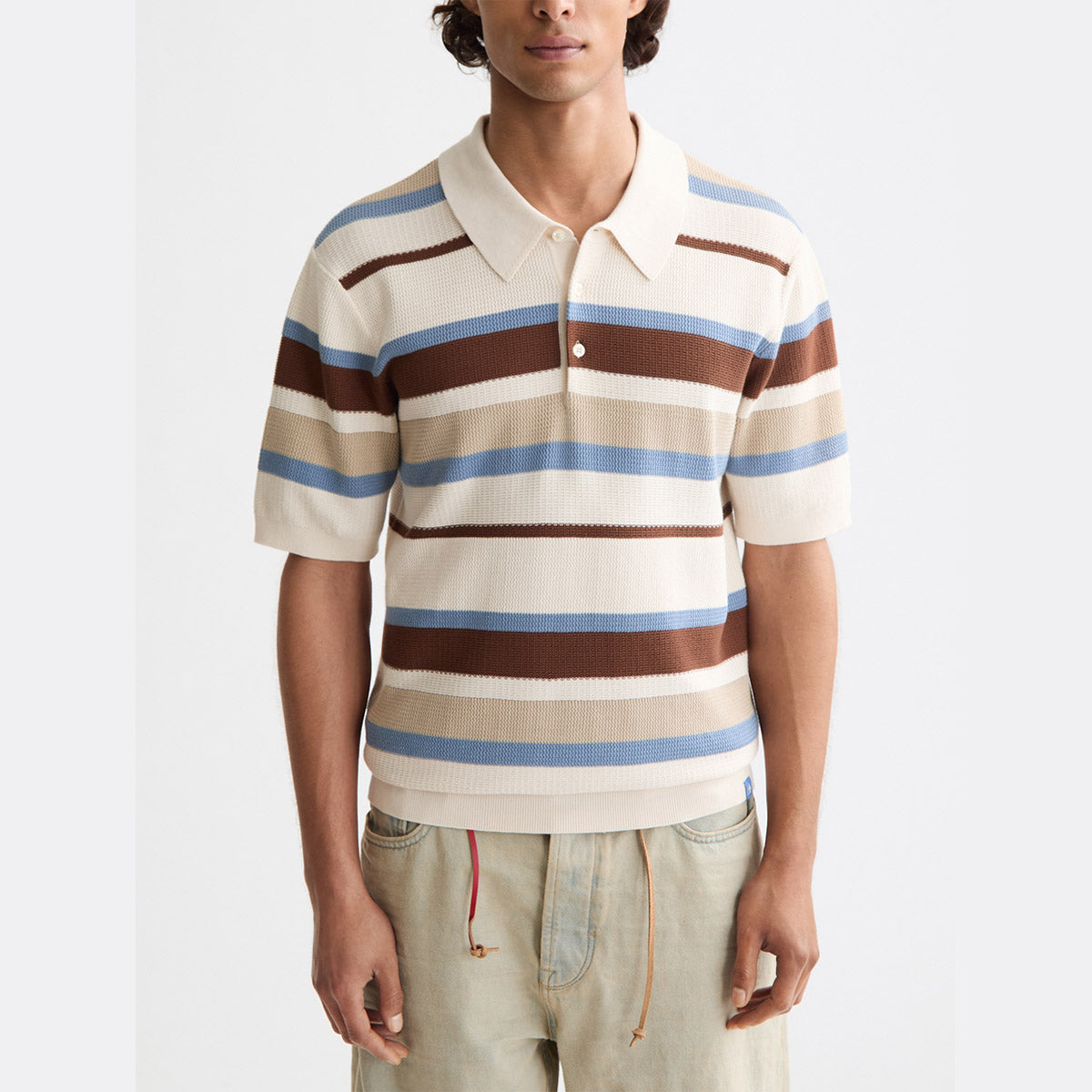 Knitted striped polo - Plaza taupe stripe - Collector Store Sydney