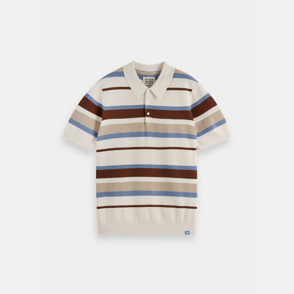 Knitted striped polo - Plaza taupe stripe - Collector Store Sydney