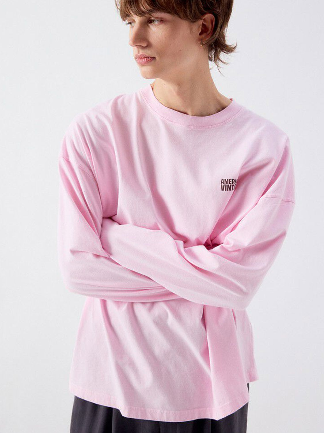 American Vintage - Mens Long Sleeve T-shirt - Gixy - Cotton Candy
