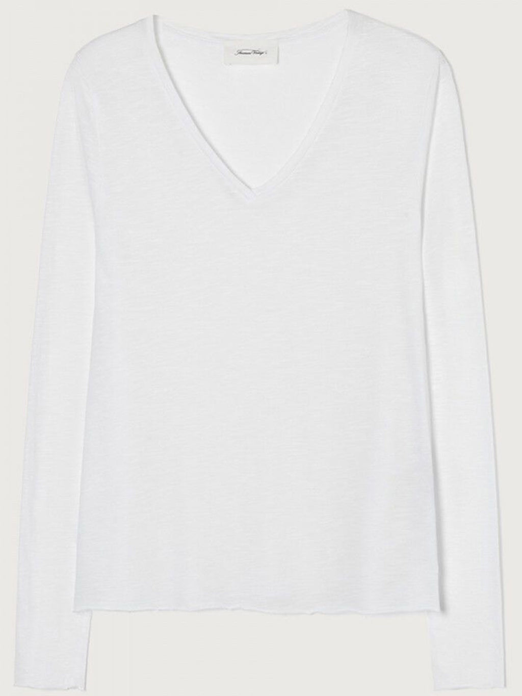 American Vintage Jacksonville Long Sleeve V-Neck Tee White