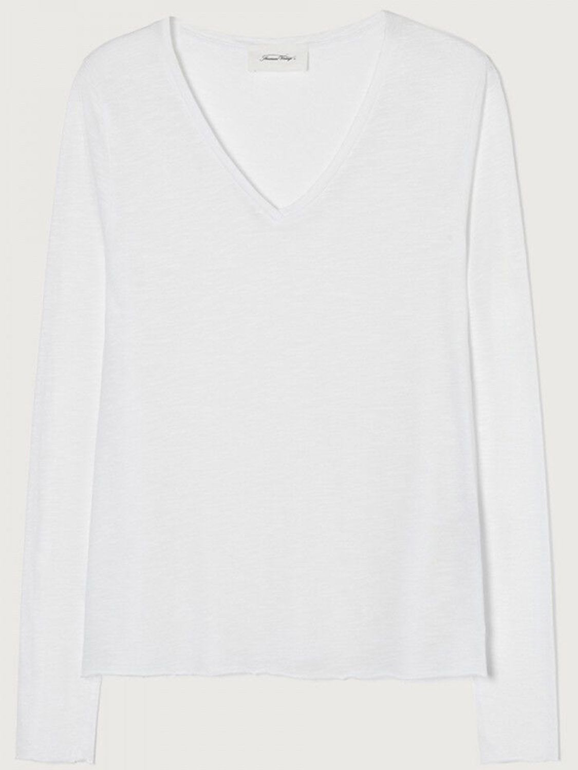 American Vintage Jacksonville Long Sleeve V-Neck Tee White