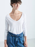 American Vintage Jacksonville Long Sleeve V-Neck Tee White
