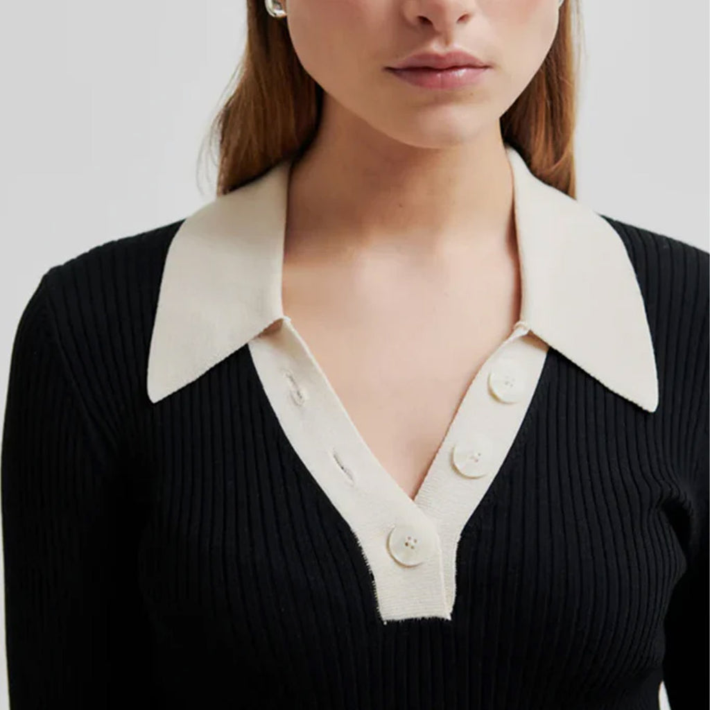Second Female - Josephine Knit Polo in Black - Collector Store Sydney