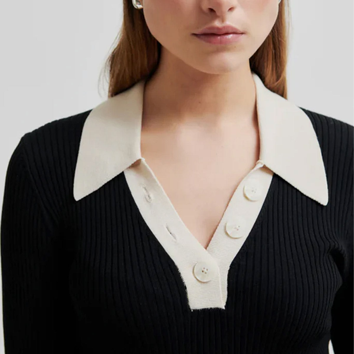 Second Female - Josephine Knit Polo in Black - Collector Store Sydney