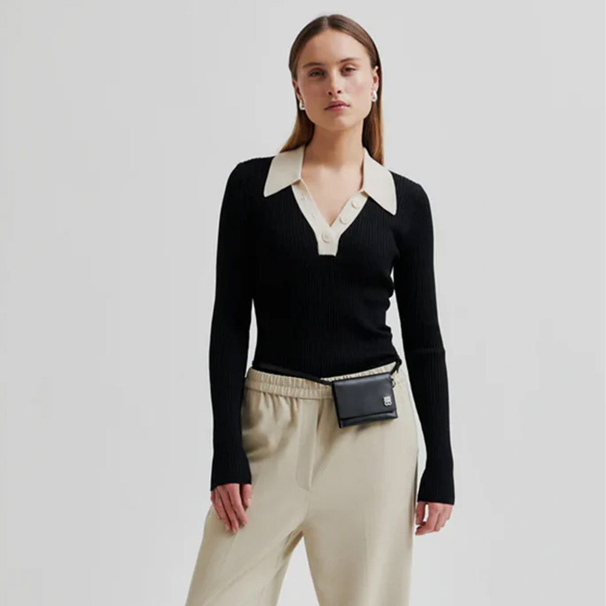 Second Female - Josephine Knit Polo in Black - Collector Store Sydney