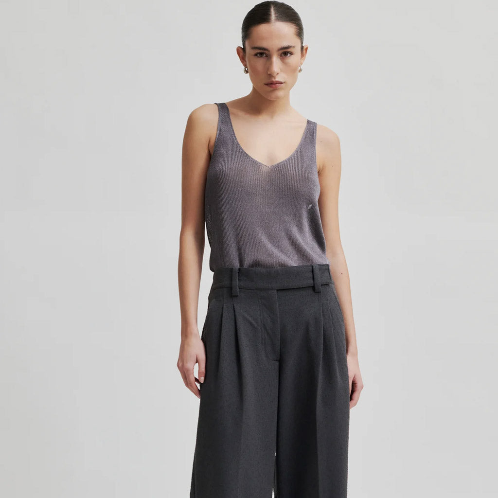 Second Female Ellia Knit Top - Charcoal Grey - Collector Store