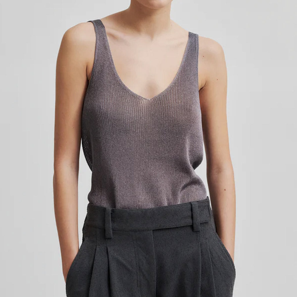 Second Female Ellia Knit Top - Charcoal Grey - Collector Store