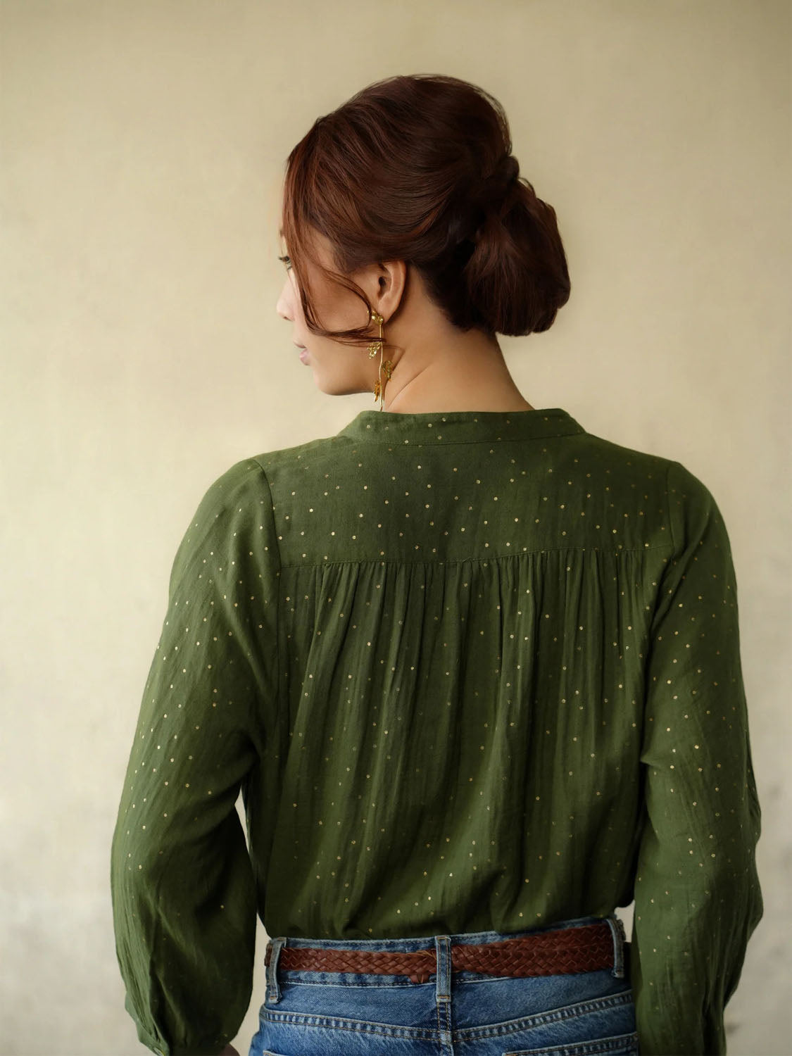 Marie Louise De Monterey - Ines Blouse - Gold Dots Khaki - Collector Store Sydney