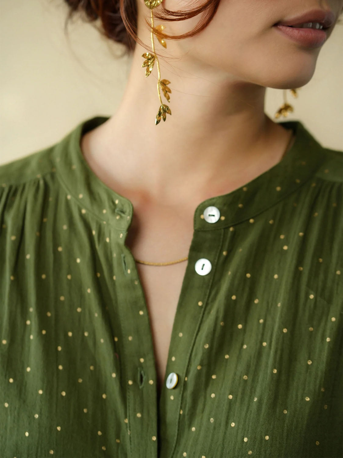 Marie Louise De Monterey - Ines Blouse - Gold Dots Khaki - Collector Store Sydney