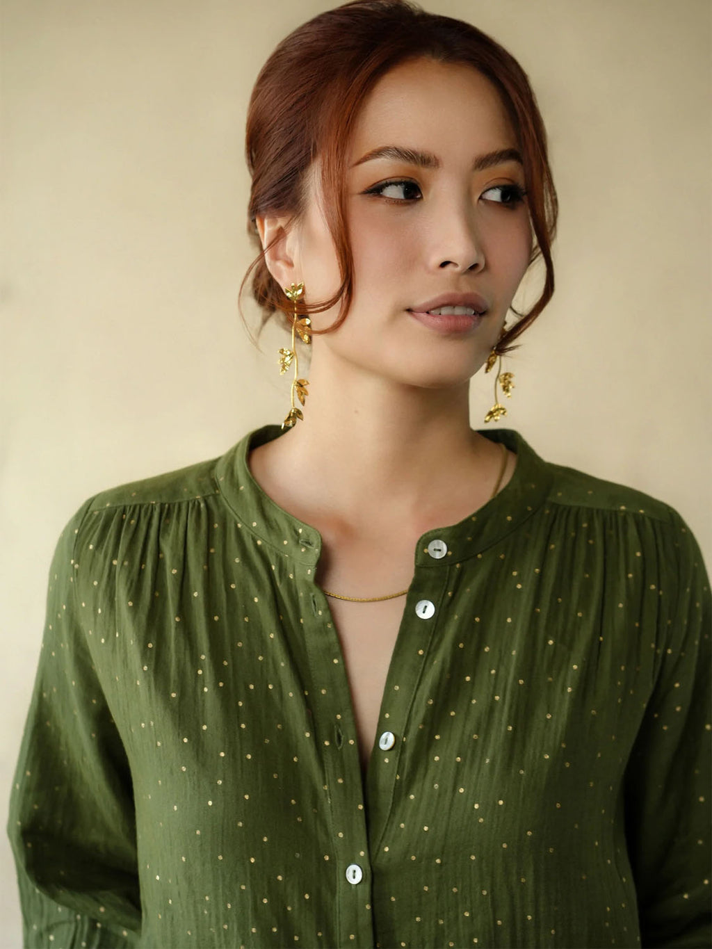 Marie Louise De Monterey - Ines Blouse - Gold Dots Khaki - Collector Store Sydney