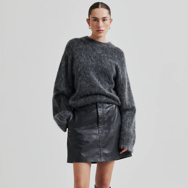 Second Female Letho Leather Short Skirt - Volcanic Ash