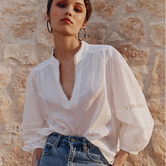 Marie Louise De Monterey - Luna Blouse - Chalk - Collector Store
