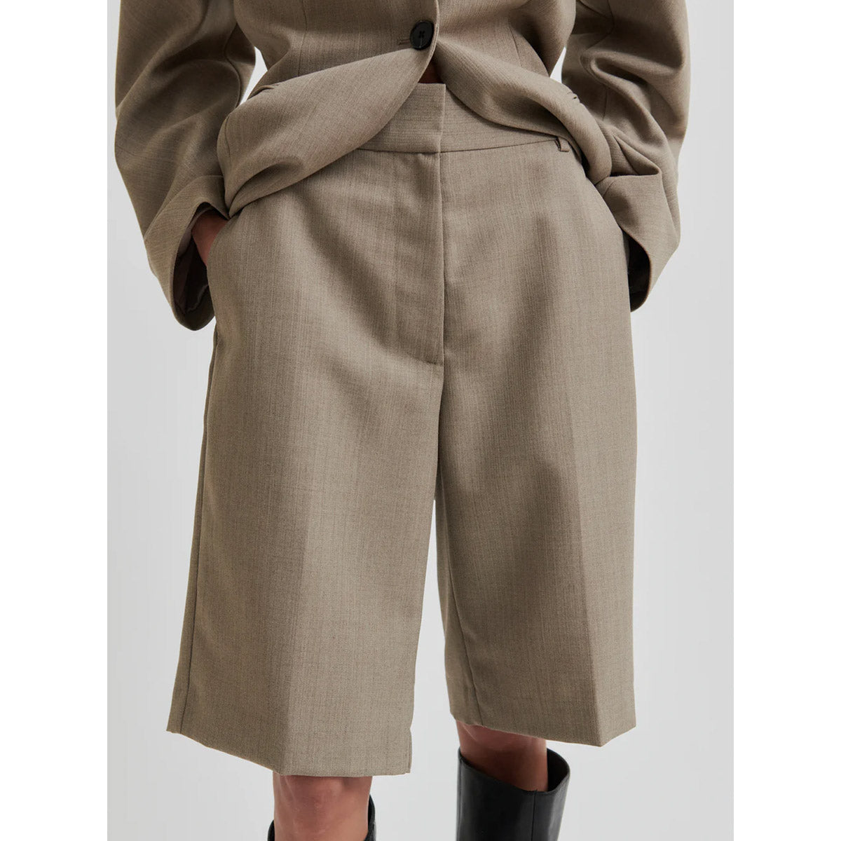 Second Female Levelup longline short in mid brown melange - Collector Store Sydney