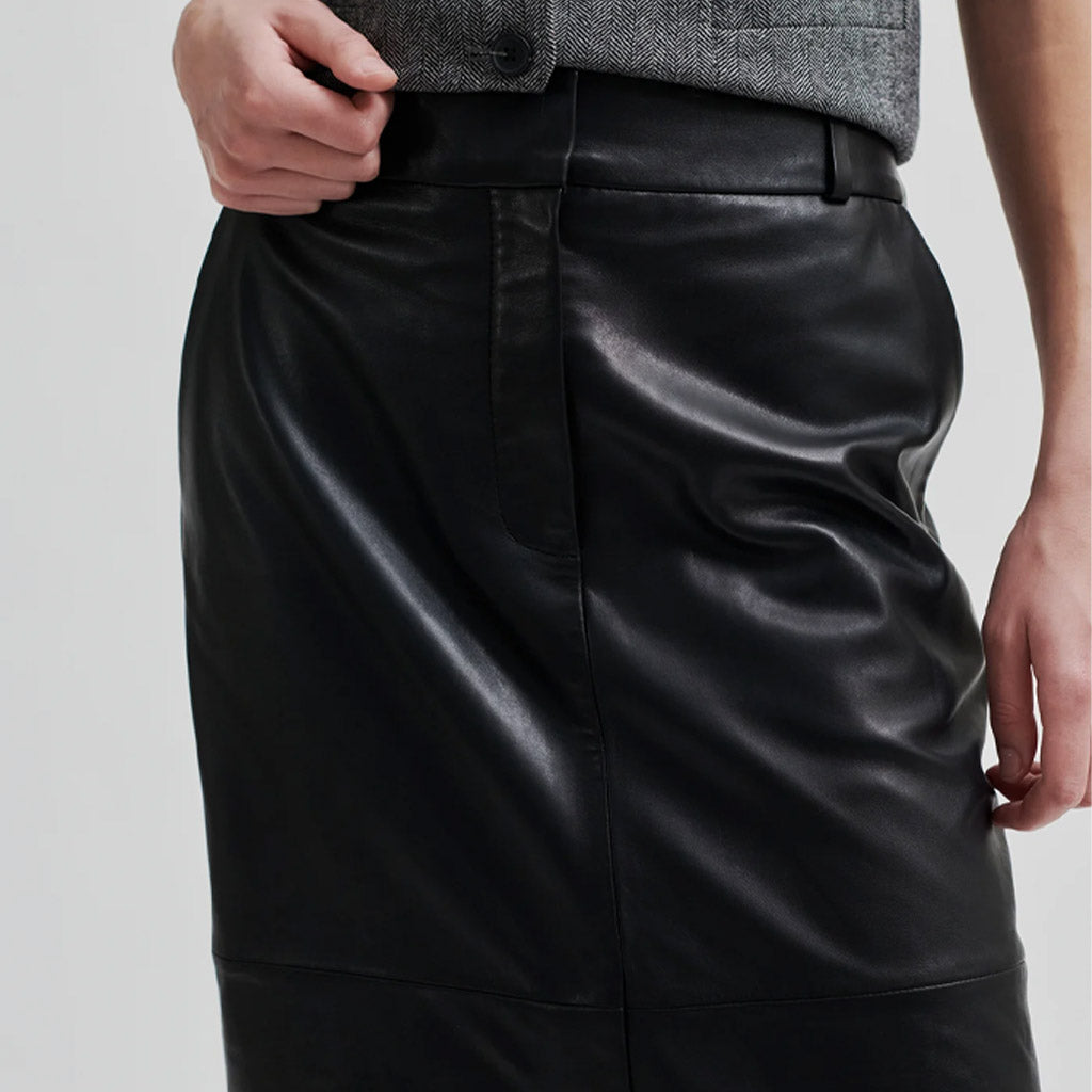 Second Female Letho Leather Maxi Skirt - Black - Collector Store