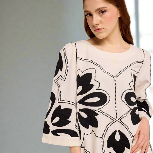 Louizon MIRAEL Applique Shift Dress - Ecru - Collector Store