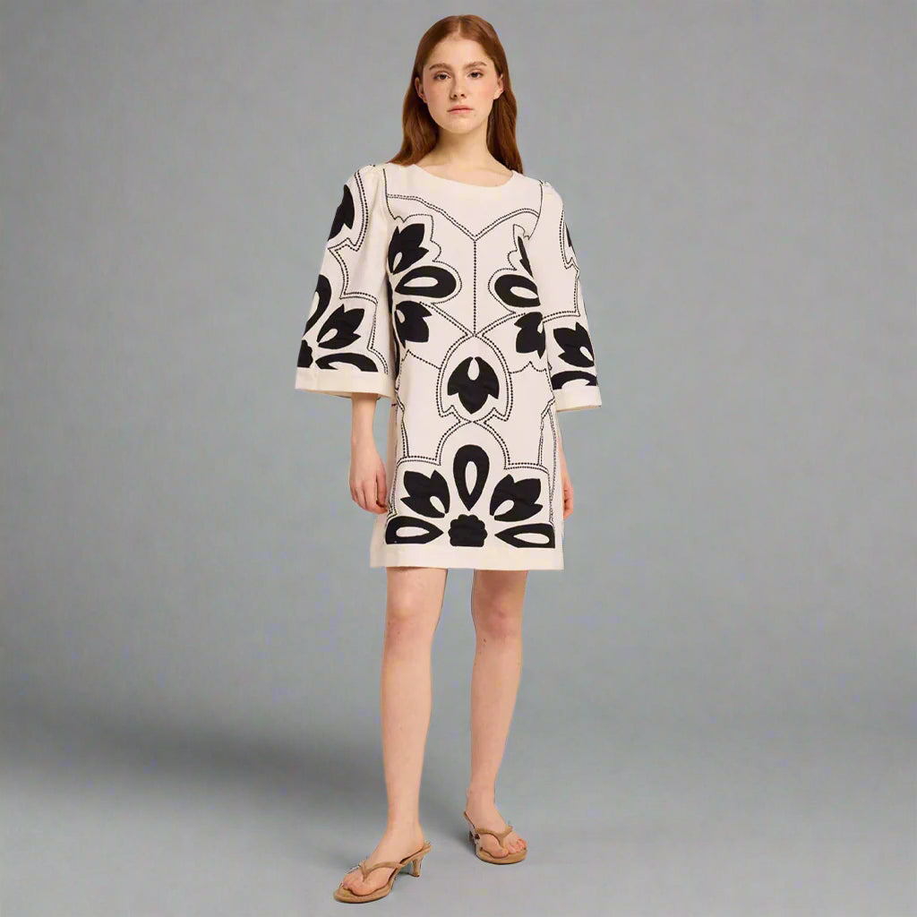 Louizon MIRAEL Applique Shift Dress - Ecru - Collector Store