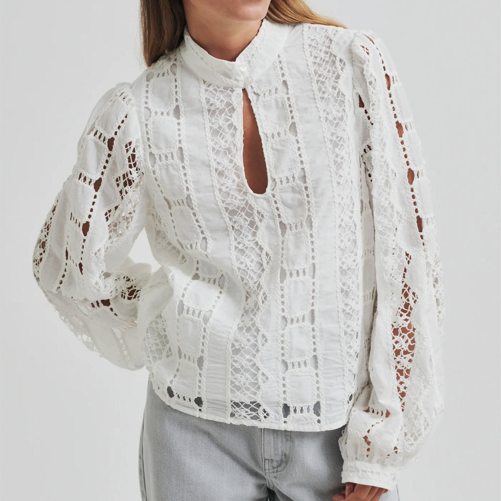 Second Female Millina Broderie Blouse Coconut Milk - Collector Store