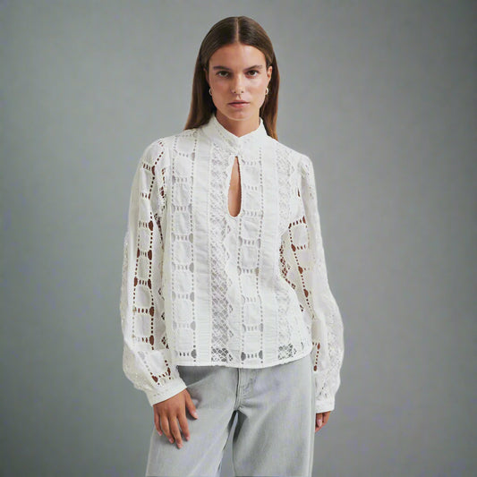 Second Female Millina Broderie Blouse Coconut Milk - Collector Store