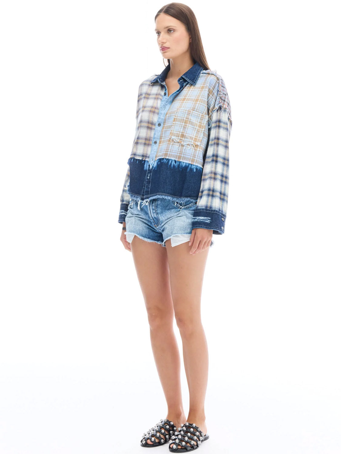 Tales : Mixed Flannel And Denim Shirt