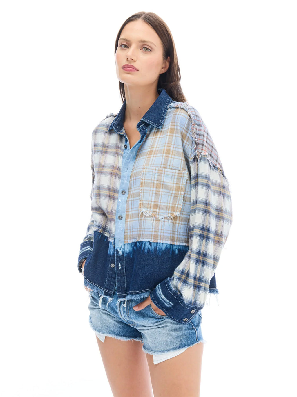 Tales : Mixed Flannel And Denim Shirt