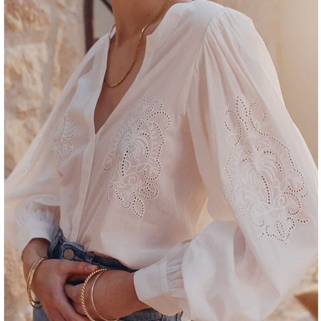 Marie Louise De Monterey - Moroccan Lace Blouse - Chalk - Collector Store