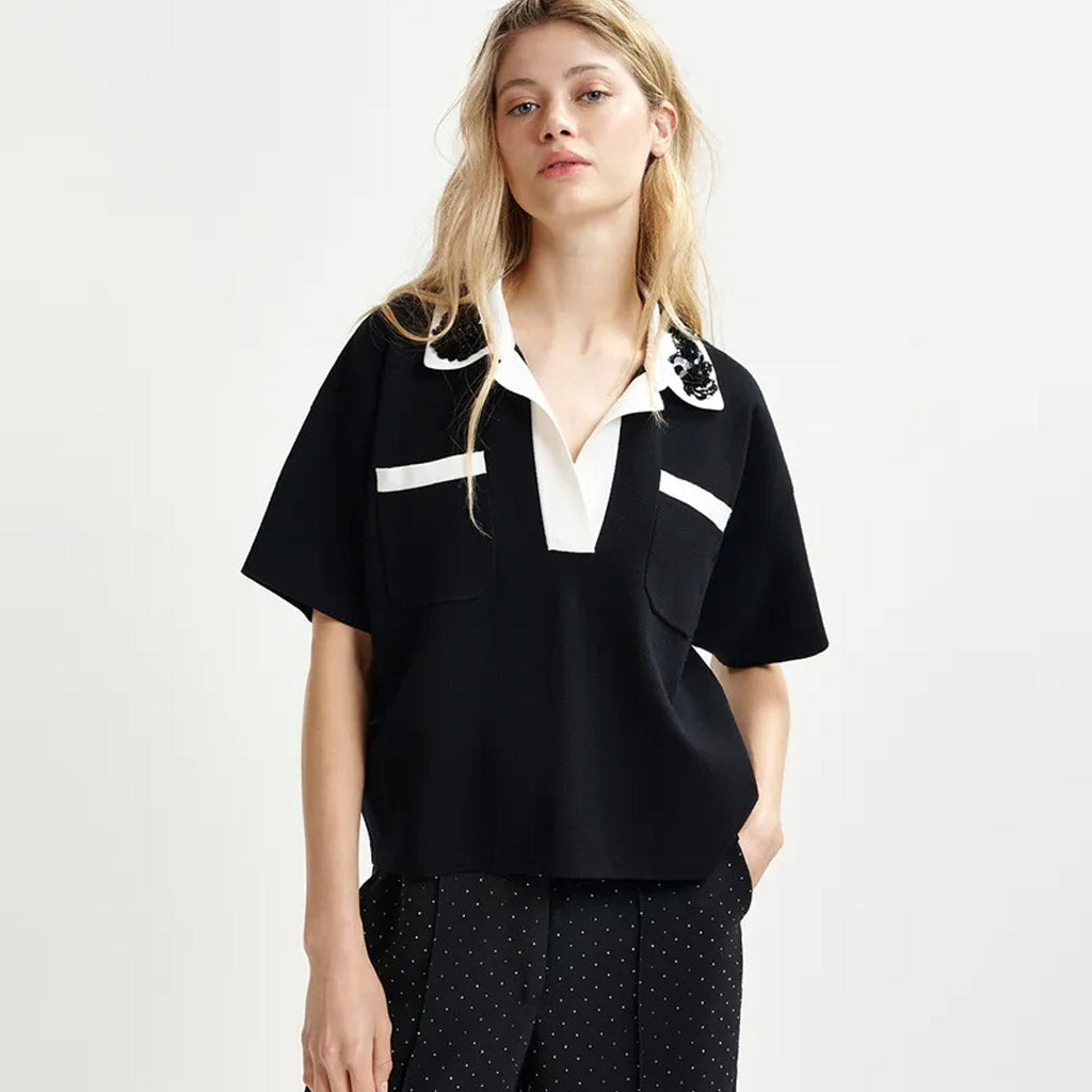 Essentiel Antwerp | HOISEAU Embroidered Polo Black - Collector Store
