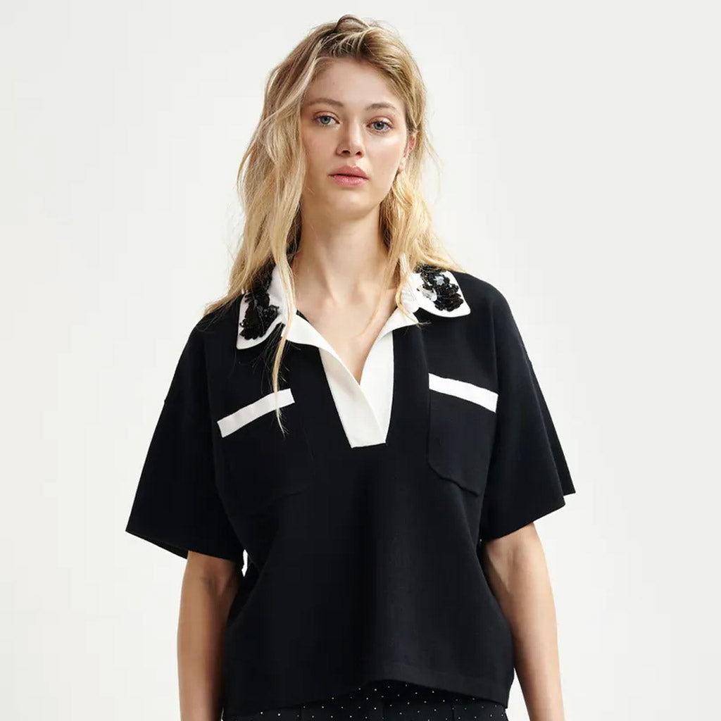 Essentiel Antwerp | HOISEAU Embroidered Polo Black - Collector Store