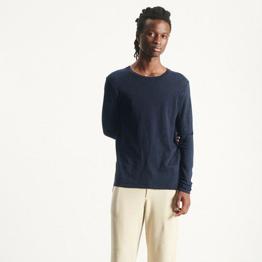 American Vintage Mens Round Neck L/S Tee - Bysapick - Navy - Collector Store Sydney