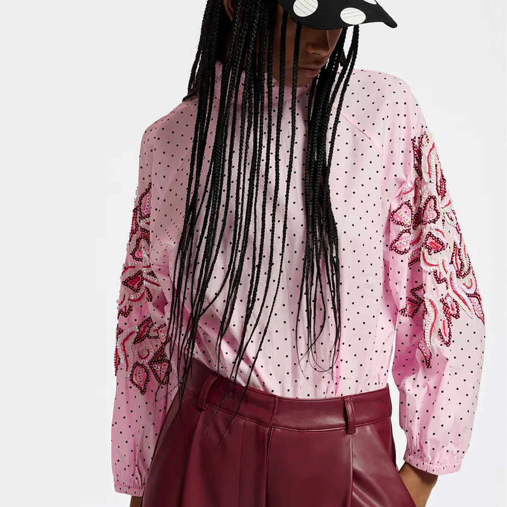 Essentiel Antwerp | Fennie Polka Dot Shirt - Black / Burgundy / Light pink - Collector Store