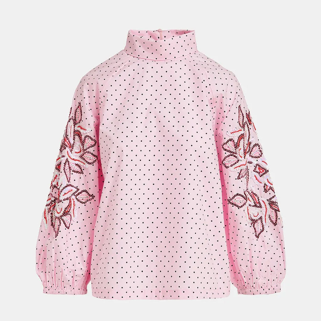Essentiel Antwerp | Fennie Polka Dot Shirt - Black / Burgundy / Light pink - Collector Store