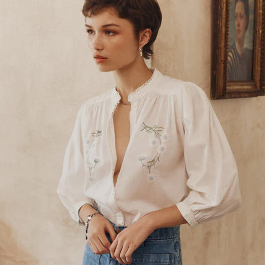 Marie Louise De Monterey - Posie Blouse - Chalk - Collector Store