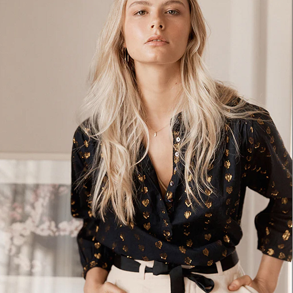 Marie Louise De Monterey - Ines Love Heart Blouse - Black Silver Gold - Collector Store