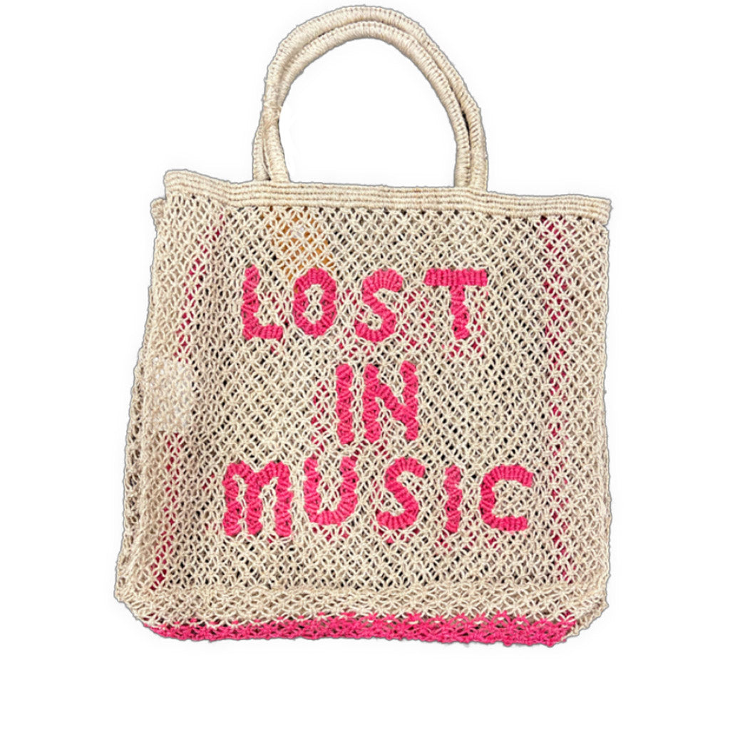 The Jacksons - Lost In Music Woven Jute Bag - Natural Hot Pink- Large - Collector Store