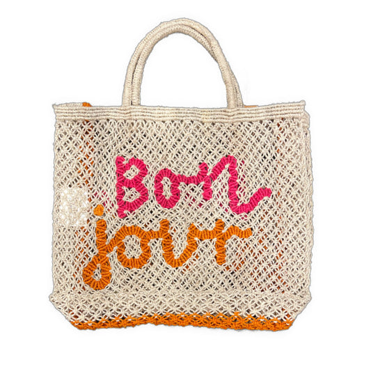 The Jacksons Bon Jour Woven Jute Bag - Hot Pink & Tango - Small - Collector Store