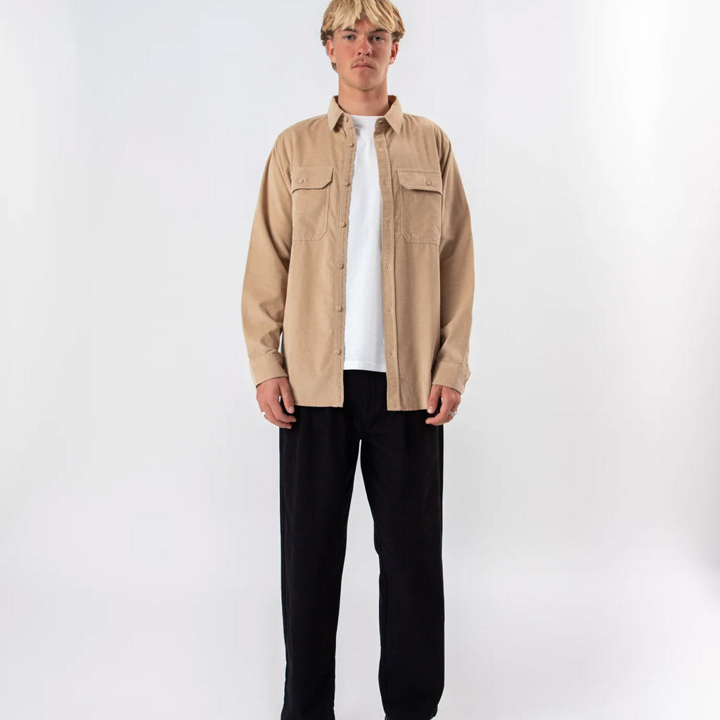 Mr Simple Sawyer Cord L/S Shirt - Stone - Collector Store