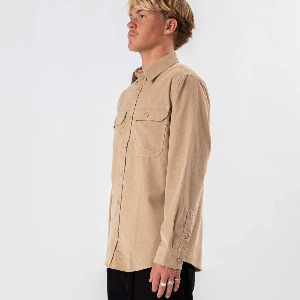 Mr Simple Sawyer Cord L/S Shirt - Stone - Collector Store Sydney