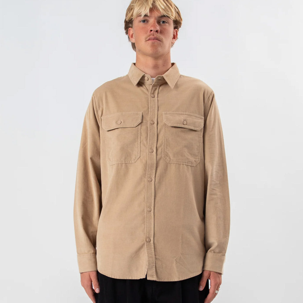 Mr Simple Sawyer Cord L/S Shirt - Stone - Collector Store Sydney