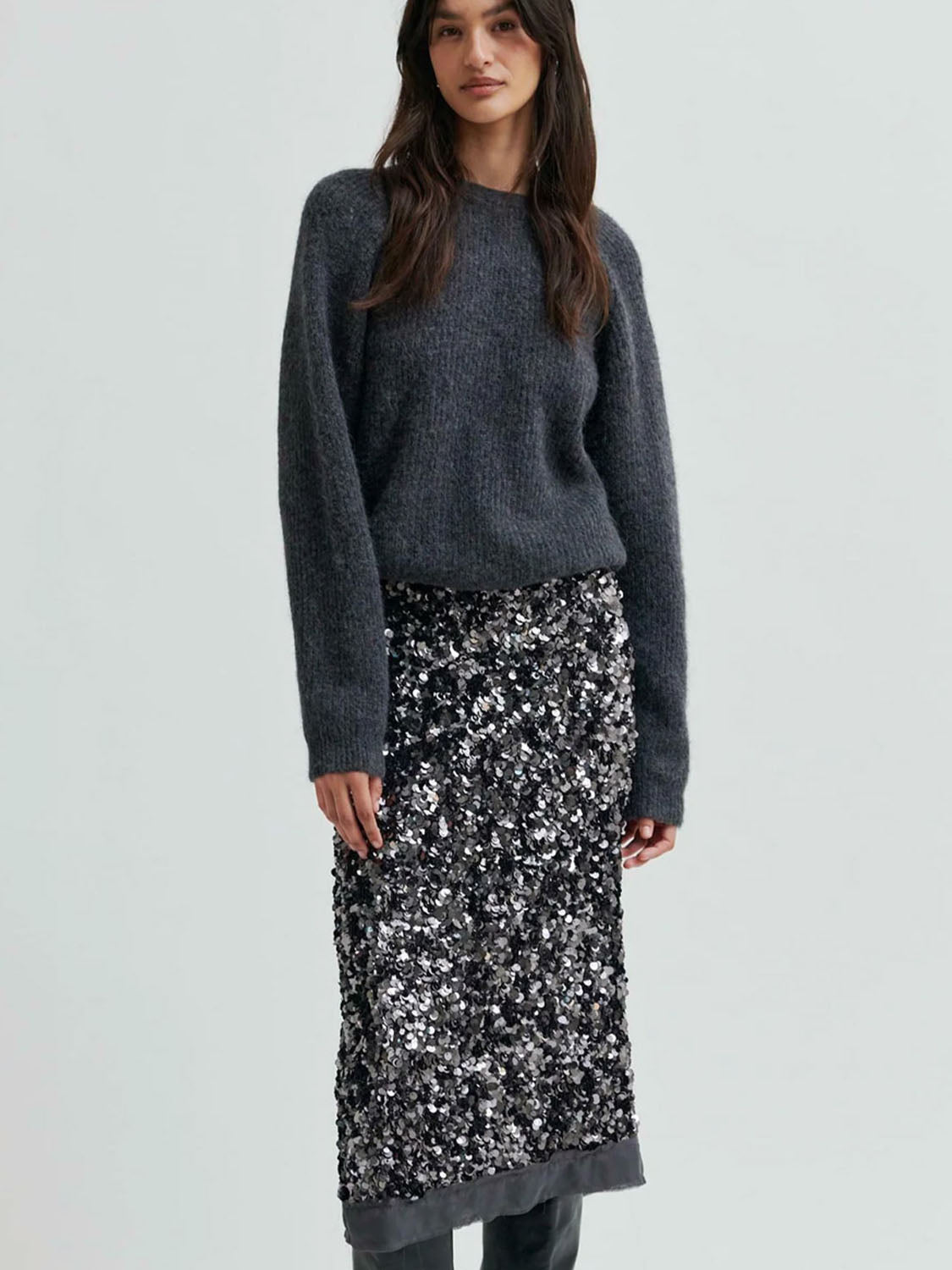 Second Female : Shiny Sequin Skirt Gun grey - Collector Store Sydney