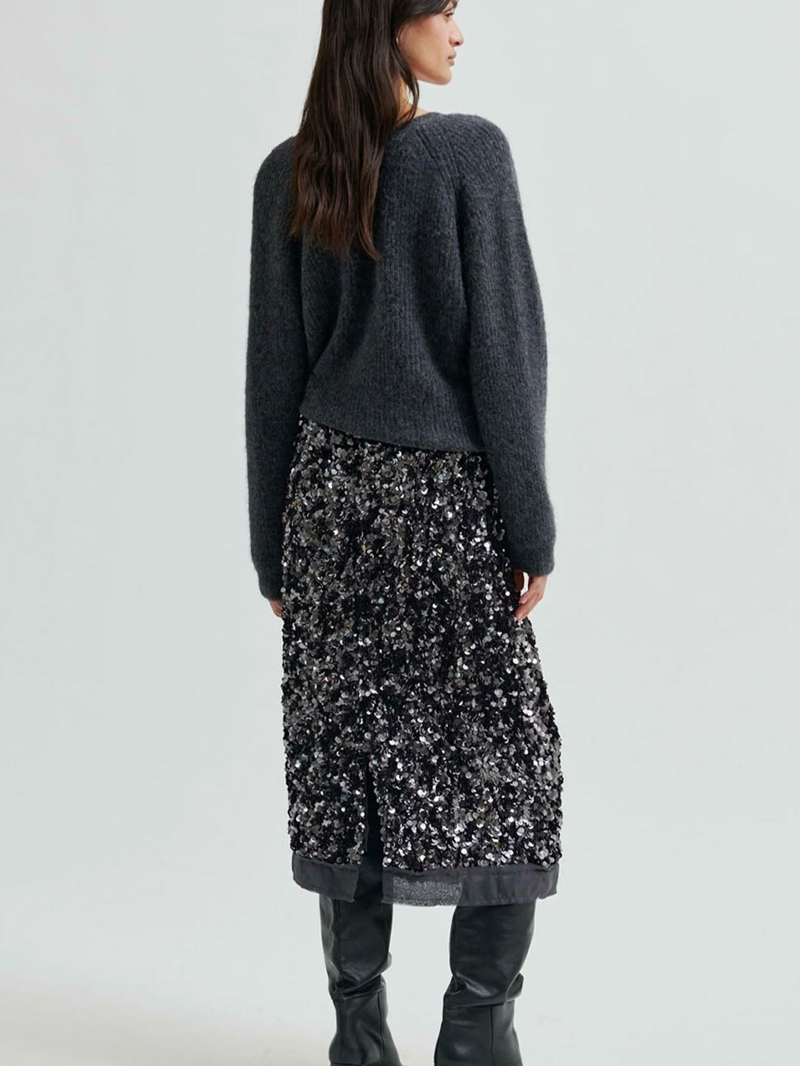 Second Female : Shiny Sequin Skirt Gun grey - Collector Store Sydney