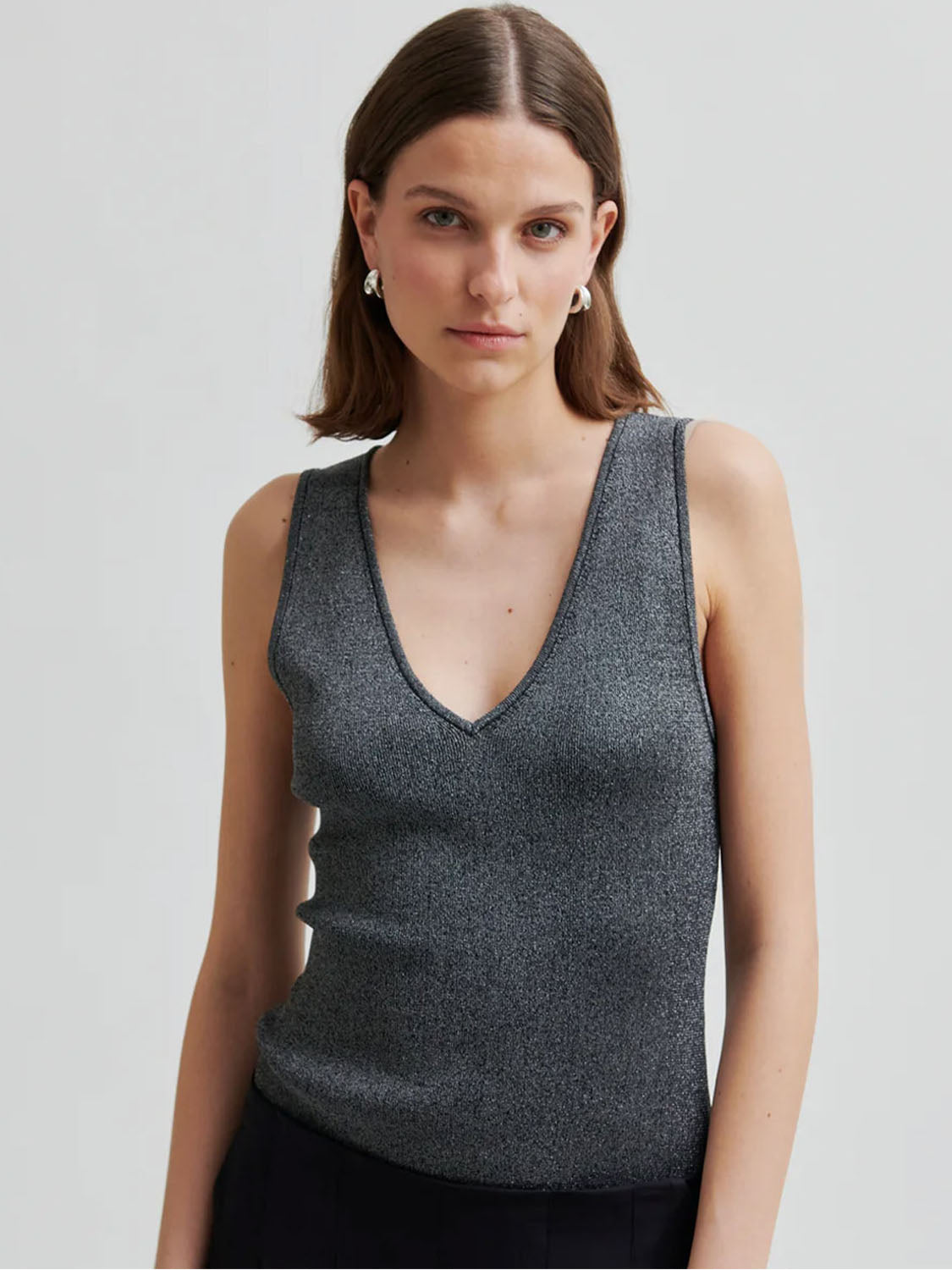 Second Female : Bright Knit Lurex top Gun Metal - Collector Store Sydney