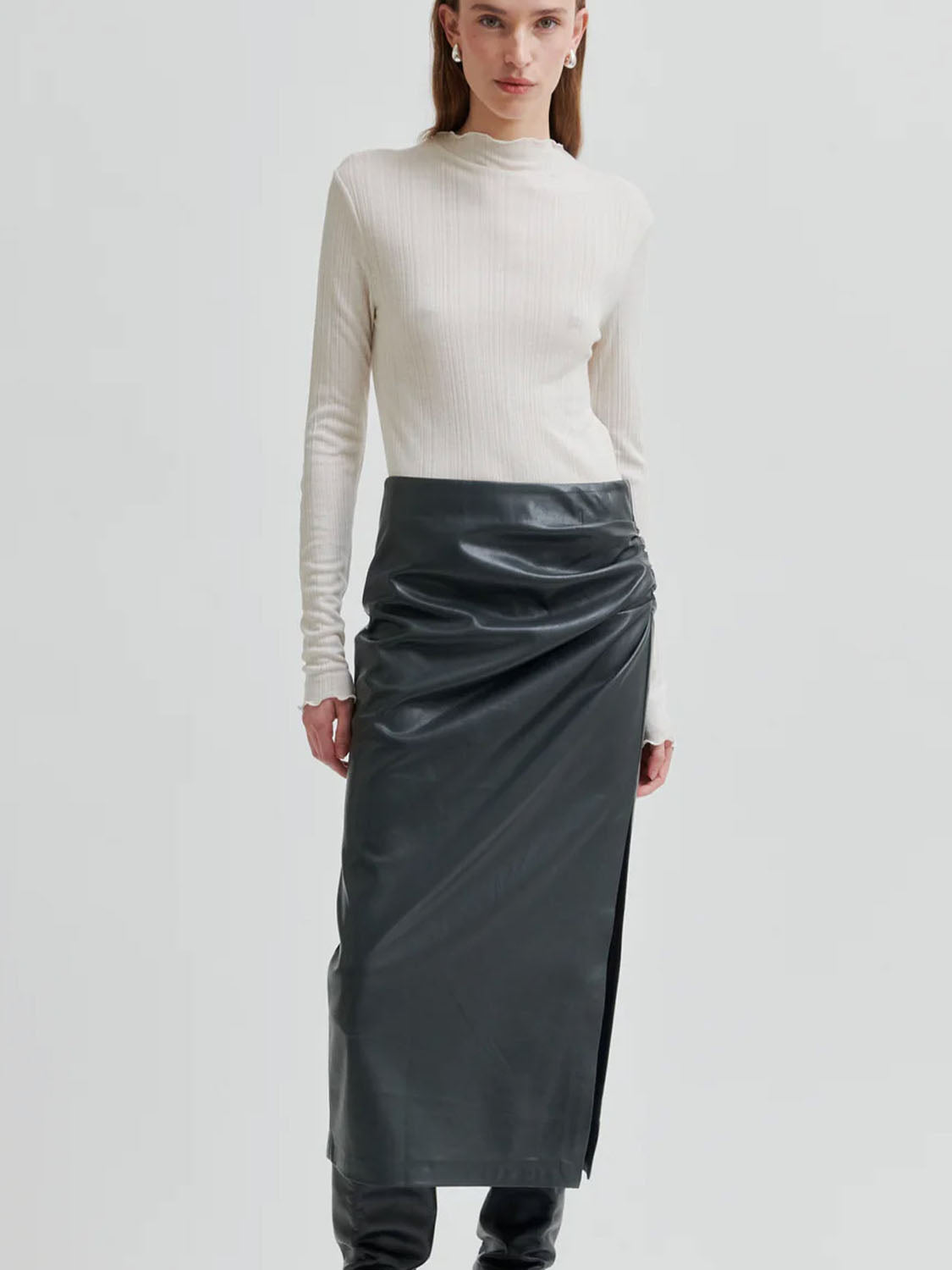 Second Female : Seerie Faux Leather Skirt Black Sand - Collector Store Sydney
