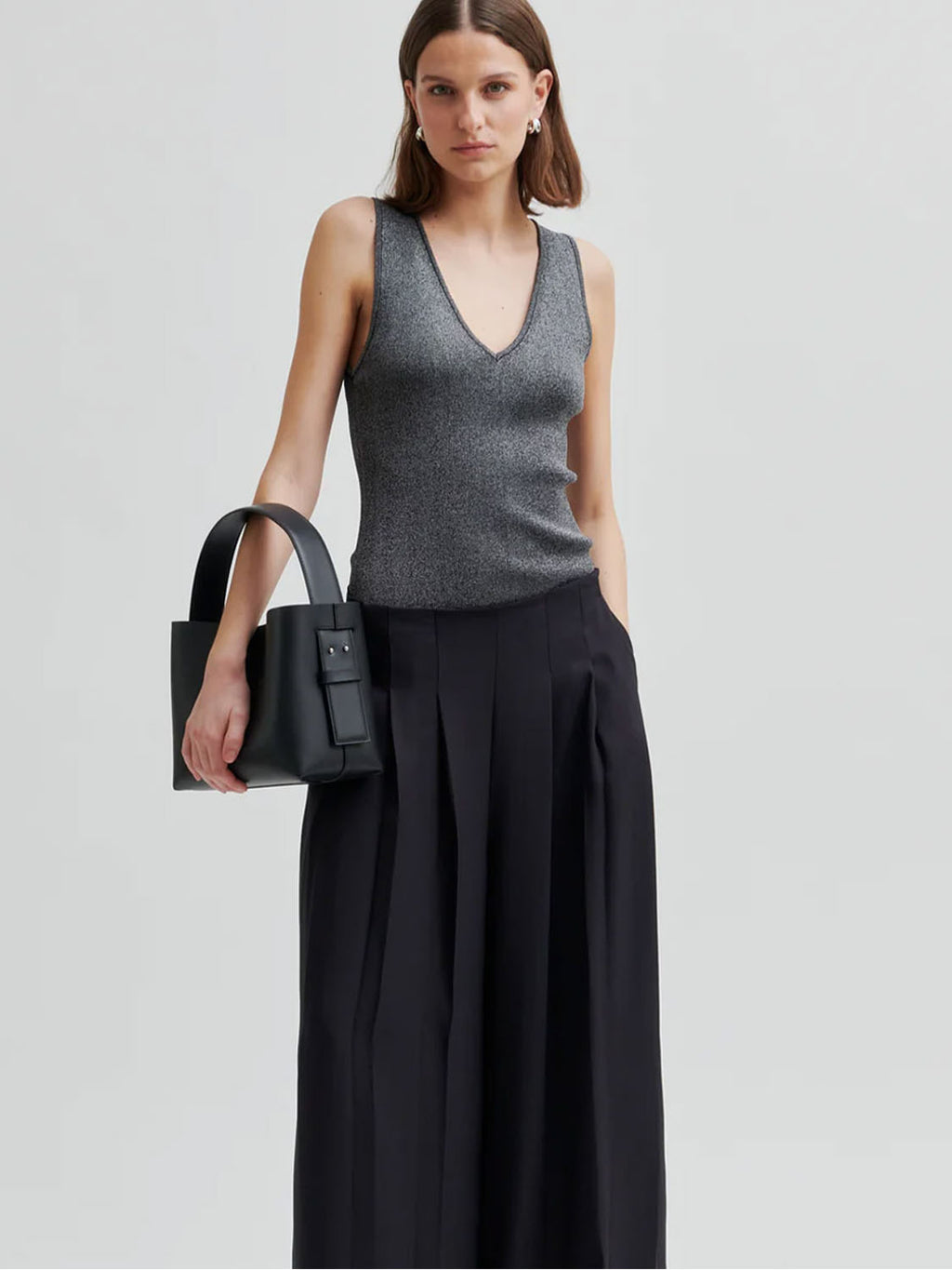 Second Female : Bright Knit Lurex top Gun Metal - Collector Store Sydney