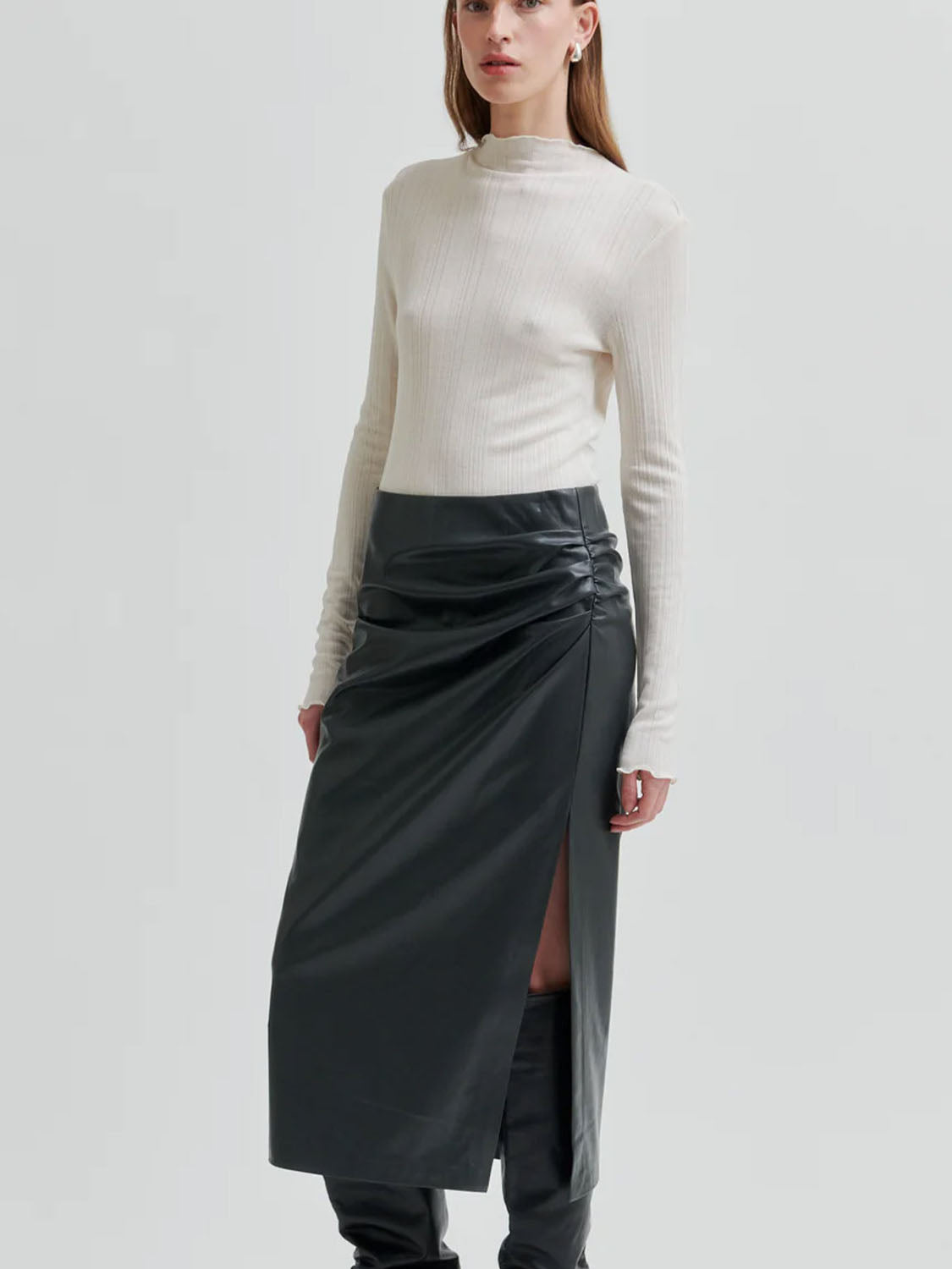 Second Female : Seerie Faux Leather Skirt Black Sand - Collector Store Sydney