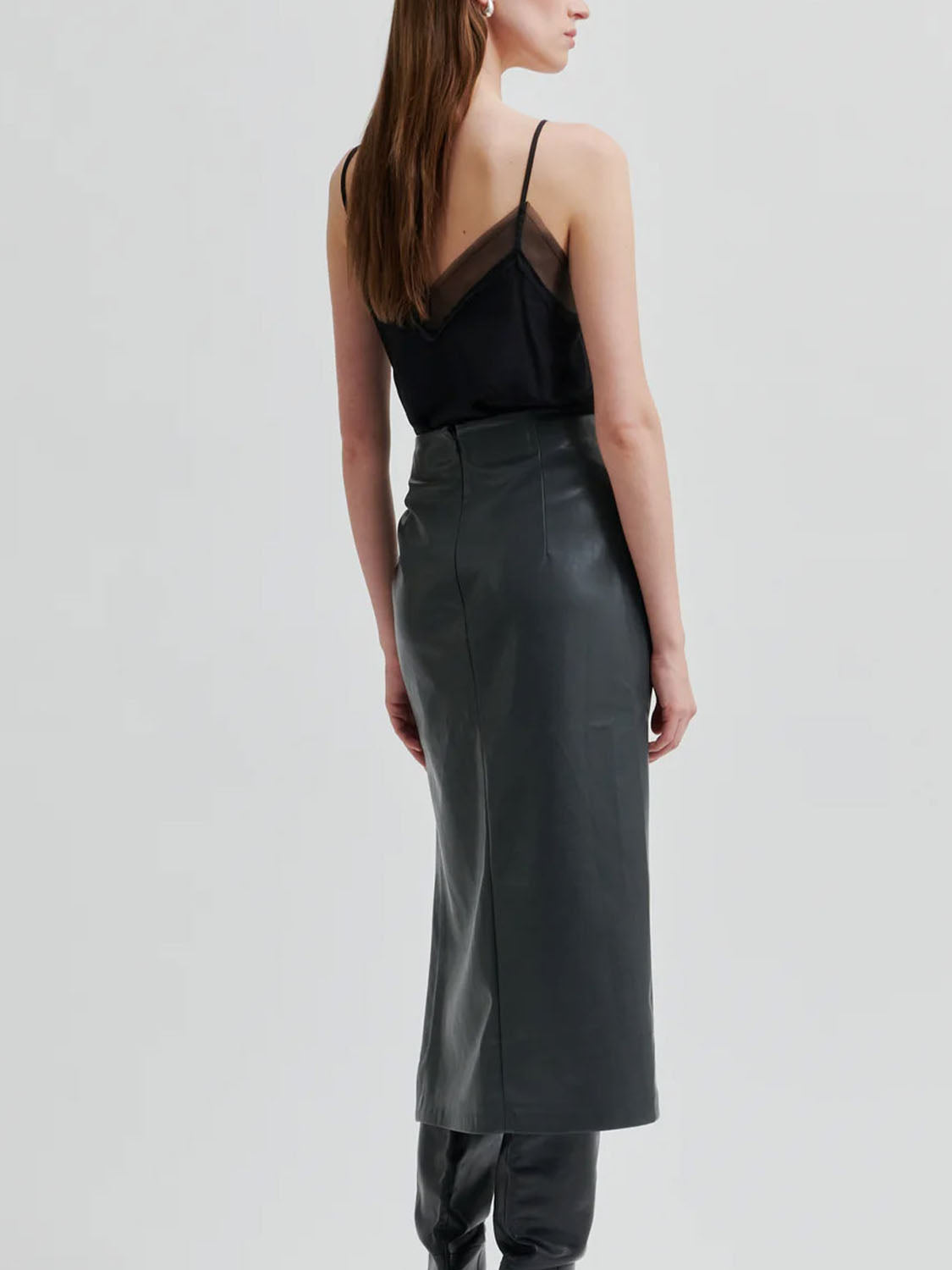 Second Female : Seerie Faux Leather Skirt Black Sand - Collector Store Sydney
