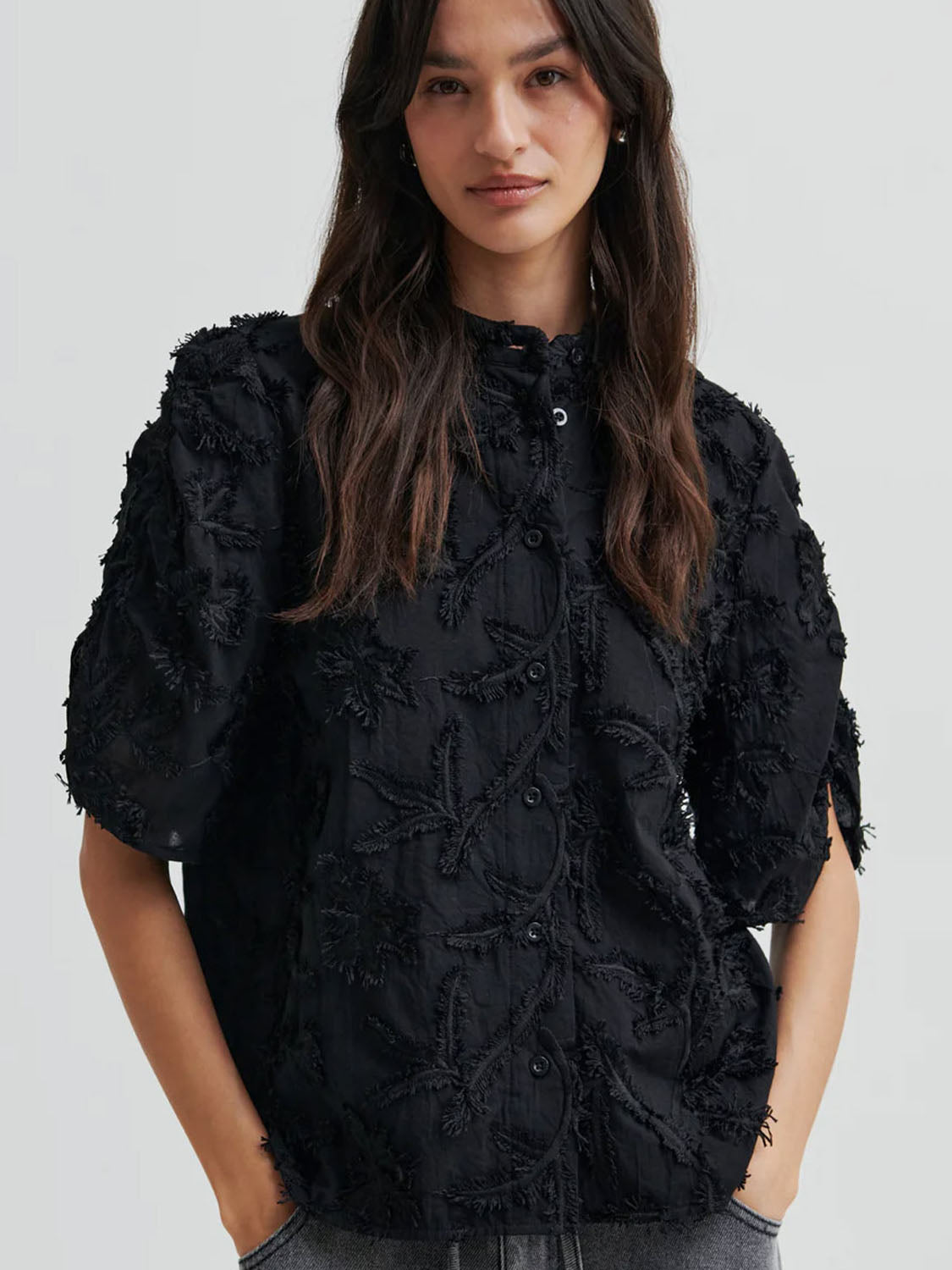 Second Female : Seena textured SS Shirt Black - Collector Store Sydney